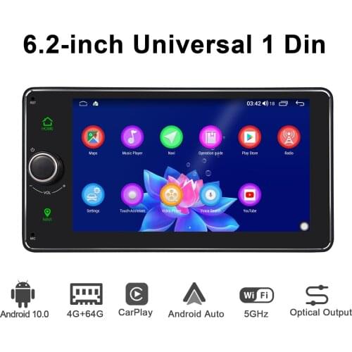 Android 10.0 Head Unit 6.2 Inch Single Din 800*480 IPS WiFi Bluetooth 5.1 universal Car Multimedia Player With Physical Buttons