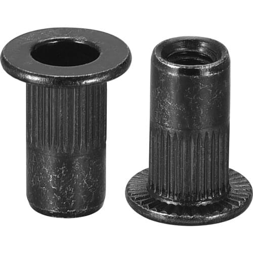 Uxcell M3 Rivet Nuts Carbon Steel Zinc-Plated Knurled Flat Head Threaded Insert Nut for Screw Attachments Black 50Pcs