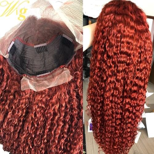 Wigleader Human Hair Lace Front Wigs 180% Preplucked 13x6 Lace Frontal Wigs Red Glueless Remy Hair Wigs Curly Hair Lace Wigs