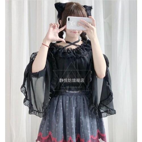 Japanese Peter pan Collar Chiffon Shirt Top Lolita Shirt Sweet Cute Retro Gothic Tea Party Loli Shirt