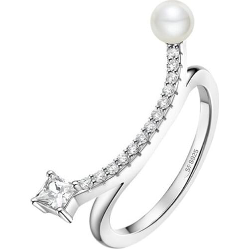 Shell Pearl Crown Finger Ring with AAA Zircon Bridal 925 Sterling Silver Wedding Ring Balance Star Brand Design Wedding Jewelry