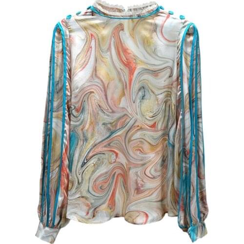 Womens Fashion Shirt Temperament Print New Retro Lantern Long Sleeve Pullover Chiffon Blouse Lady Chic Top Blusa 2021 Spring