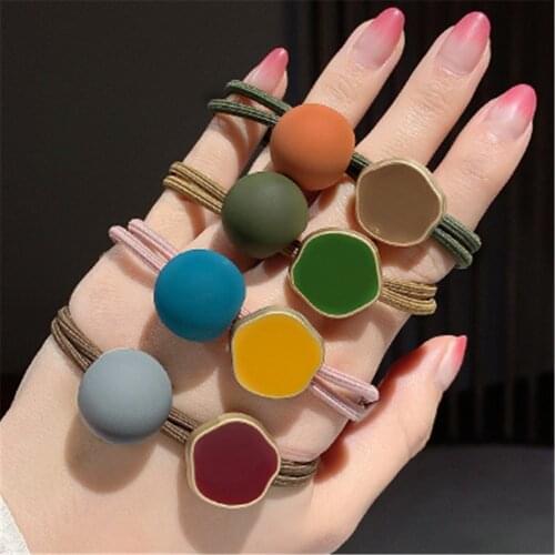 Women Elastic Hair bands Hair tie Girl Acrylic Matt Geometric Beads Korean Hair Accessories Handmade Head bands Wholesale