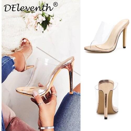 Sandalias Mujer 2020 Womens Ladies Pumps Fashion women sandals Round Toe PVC 11.5CM Thin Heels High heels Slip On women shoes