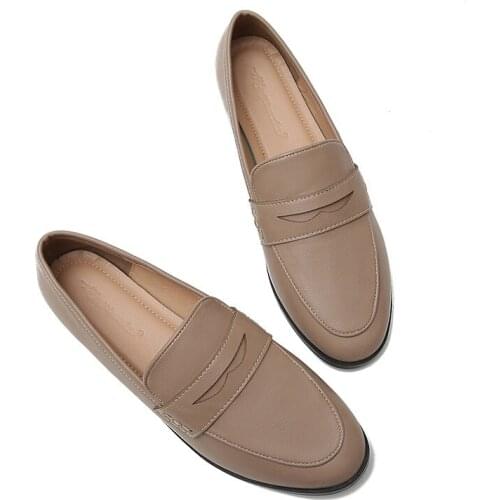 Vintage woman oxford shoes chunky heels loafers slip on brogues round toe all-match moccasins women leather derby shoes size 44