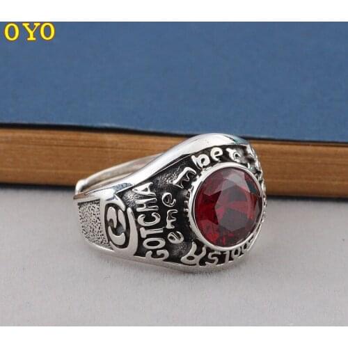 100%S925 sterling silver jewelry retro fashion boutique garnet red zirconium men and women open ring
