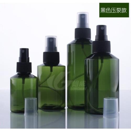 Capacity 50ML 500pcs dark green plastic cosmetic bottles of inclined shoulder,50ml PET fine mist spray bottle