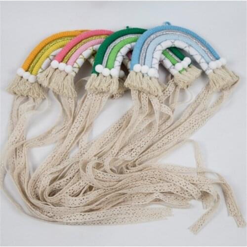 INS Hand Woven Rainbow Tassel Tapestry Hair Bows Storage Belt Girls Hair Clips Barrette Hairband Hanging Organizer Strip Holder