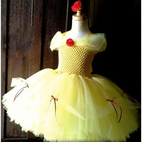 Belle Tutu Dress Set Yellow Red Golden Lemon Belle Princess Costumes for Cosplay Party Girls Birthday Tutu Dress PT267