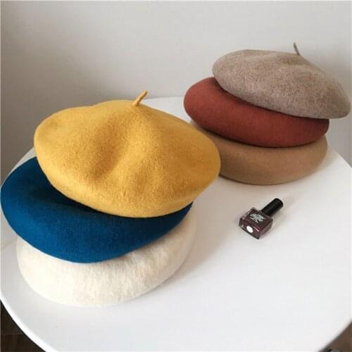Women Girl Beret Winter Warm Wool Beanie Hat Cap Vintage Painter Beret Hats Solid Color Elegant Lady Winter Caps