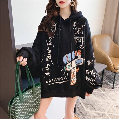 2020 White Women Loose Sweatshirts Autumn Long Sleeve Cute Cartoon Print Harajuku Hoodie Streetwear Kwaii Oversized Tops Girls