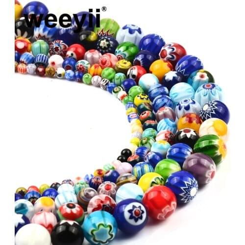 4.5/6/8/10/12mm Colorful Round Glass Beads Quality Flower pattern For Bracelet Necklace DIY Earring Charms Jewelry Making