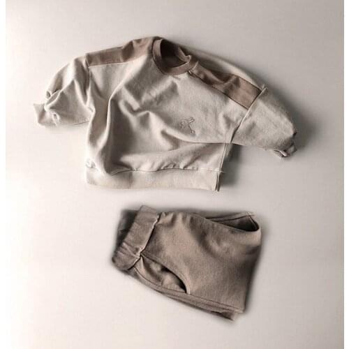 8207 Children Clothes Kids Clothing Set Autumn New 2021Color Contrast Boys' And Girls' Two Piece Clothes Embroidered Kids Suit