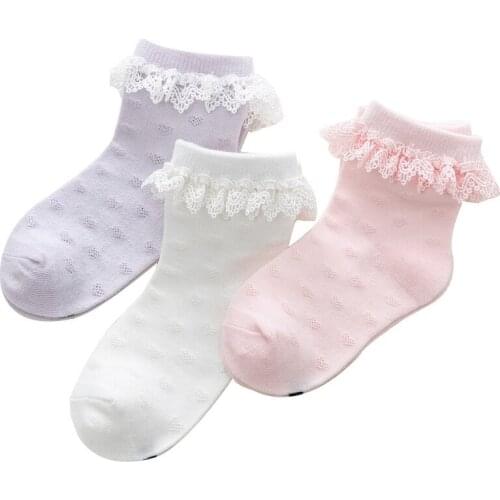 Childrens Socks Spring and Autumn New Cotton Heart-shaped Lace Girl Princess Socks Baby Mesh Socks