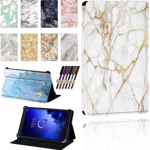 For Alcatel 1T 7 10 / 3T 8 10 / A3 10 Tablet Marble Pattern Anti-fall Folio Lightweight Protective Case Cover + Pen