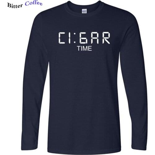 Autumn Cigar Time Print T shirt Man Originality Letter Clock Design New Fashion Long Sleeve 100% Cotton Round Neck T-Shirt