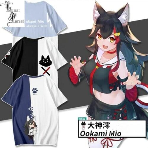 VTuber Ookami Mio 3D Printing T-shirt Summer Fashion Round Neck Short Sleeve Popular Japanese Streetwear Plus Size