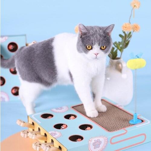 Cat Toy Cat Hitting Hamster Toys 5-holed Cats Interactive Toys for Cat Hunt Gophers Kitten Scratch Board Pad Cat Accessories