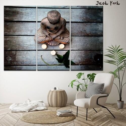 Canvas Painting Buddha on wood and leaves 3 Pieces Wall Art Painting Modular Wallpapers Poster Print for living room Home Decor