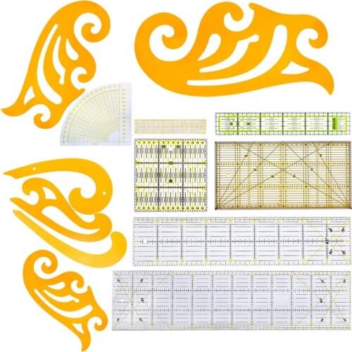 MIUSIE 11 PCS Metric Acrylic Quilting Patchwork Ruler French Cutting Craft Sewing Patterns Drawing Design DIY Model Tools