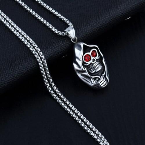 New Skull Personality Ghost Head Mens Necklace Punk Fashion Titanium Steel Alloy Pendant Necklace