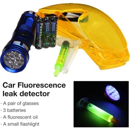 Fluorescent Leak Detector Kit Multifunctional Automotive Air Conditioning Repair Tools LED UV Flashlight Protective Glasses Set