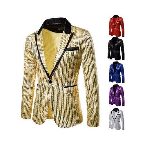 2020 Latest Yellow Mens Suit Blazer Slim Fit Party Prom Blazers for Men Fashion Shiny Mens Jacket Latest Designs Skinny Coat