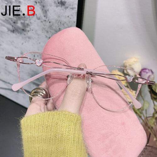 JIE.B high quality fashion net red diamond frameless ladies prescription glasses anti-blue light eye protection flat lens