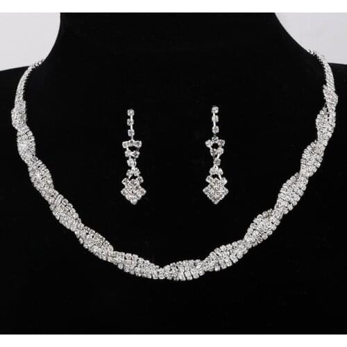 Celebrity Inspired Crystal Tennis Statement Necklace Set Earrings Silver Color Wedding Bridal Bridesmaid Jewelry Sets