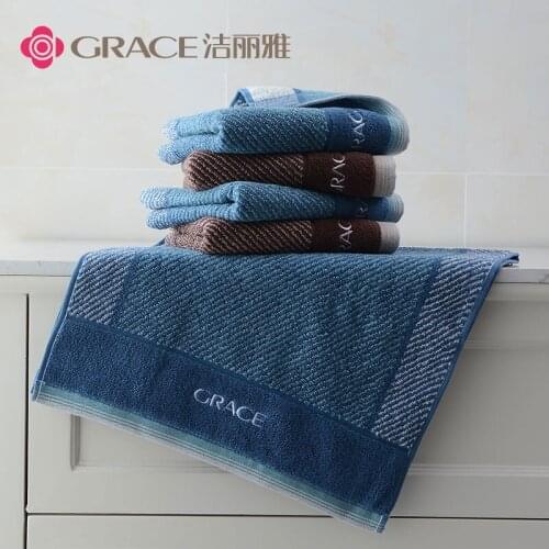GRACE Soft And Absorbent,Mens Twill Cotton ,Blue Brown,Fashion Bath Wipe Sweat Towel,72x34cm
