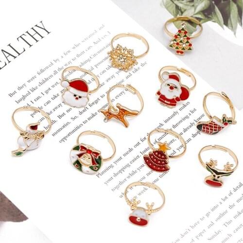 Christmas Ring Jewelry Snowman Elk Stockings Santa Claus Christmas Tree Fashion Cute Ring For Kids/adults Christmas Gift