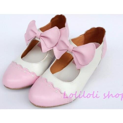 Princess sweet lolita shoes Japanese design customized special shaped pink white bow tie chunky heel shoes sandals an6641
