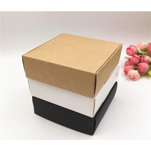 20Pcs 10x10x3cm Vintage Kraft Paper Box, Cardboard Handmade Soap Box,White Kraft Paper Gift Boxes,Black Packaging Jewelry Box