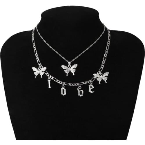 Vintage Multilayer Crystal Pendant Necklace Women Temperament more butterfly fringe LOVE letter suit Choker Necklaces Jewelry Ne