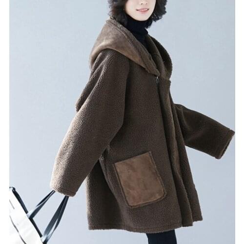 Loose Long Warm Thick Jacket 2021 Autumn Winter Women Coats Fashion Fleece Hooded Outerwear Parker Tops Female Plus Large Size