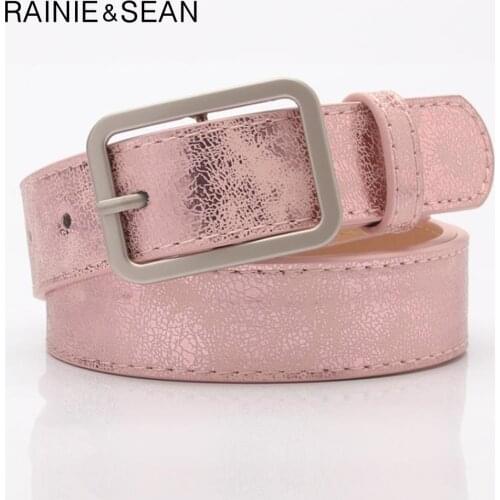 RAINIE SEAN Women Belt Square Pin Buckle Pink Ladies Waist Belt For Jeans Pu Leather Spring Summer Female Belt For Trousers