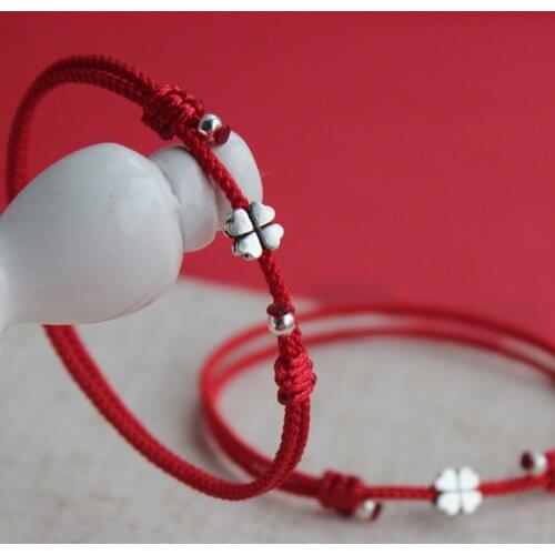 La Monada 21cm Leaf Heart Red Thread For Hand 925 Sterling Silver Bracelet Women Rope Red Thread Bracelets For Women Silver 925