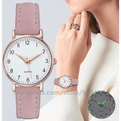 100pcs/Lot Reloj Casual Women Watches Business Female Quartz Luminous hands Glass Leisure Wristwatch Classic Leather Strap Watch
