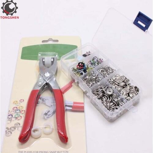 110Sets Prong Snap Buttons Fasteners Press Studs Poppers Buckle 9.5mm Metal Grommet with Pliers for Childrens Clothing Buttons
