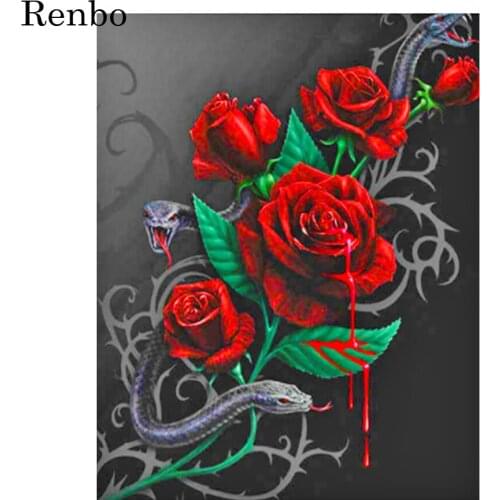5D Diamond Painting Rose Flower Cross Stitch Kit Diy Diamond Embroidery Mosaic Snake Full Drill Square Decoration For Home New