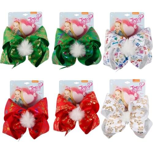 Ncmama 7" Large Christmas Hair Bow Handmade Grosgrain Hairbow For Girls Christmas Gifts Kids Hair Clip Festival Hair Accessories