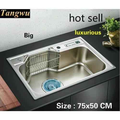 Free shipping Household high-grade luxurious kitchen single trough sink food grade 304 stainless steel hot sell 750x500 MM