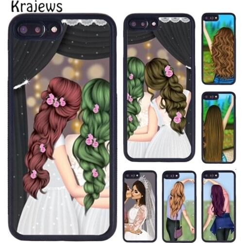 Krajews Girls Brunette Blonde Best Friends BFF Matching Phone Case for iPhone 5 5S 6 6S 7 7plus 8 8Plus X XS XR 10 11 12 Pro MAX