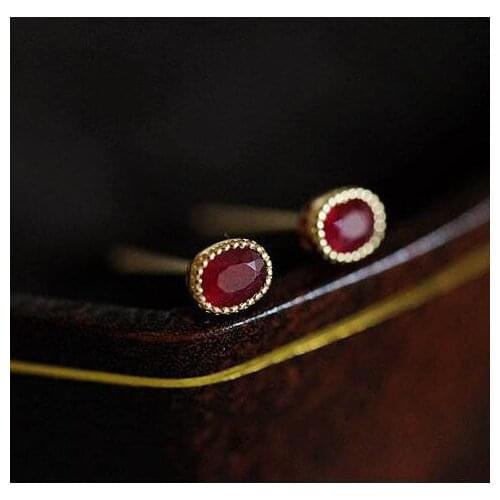 Designer new silver inlaid ruby bead earrings exquisite and elegant charm creative retro female silver jewelry