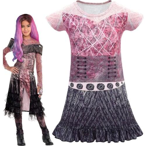Girls Descendants 3 Evie Dress Cosplay Costume Kids Girls Wig Halloween Carnival Printed Costume for Masquerade Children Clothes