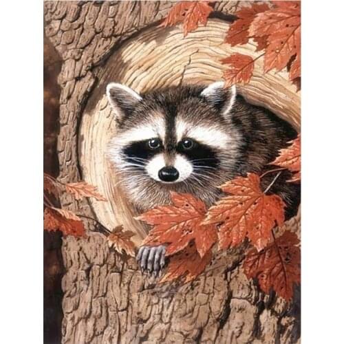 Raccoon Animal Diamond Painting Diamond Painting Autumn Maple Leaves Nouveaute DIY Mosaic Embroidery 5D Cross Stitch Home Decor