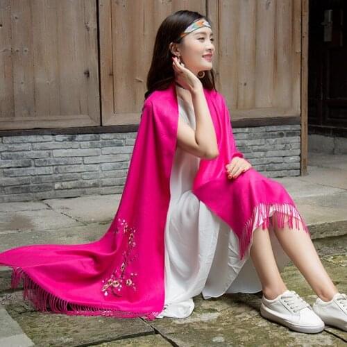 Cashmere Pashmina Head Scarves Women Scarf Soft Shawl Long Floral Embroider Stoles Bandana Scarf Hijab Beach Travel Blanket