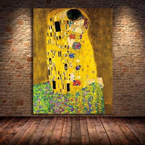 Classic Artist Gustav Klimt kiss Abstract Oil Painting on Canvas Print Poster Modern Art Wall Pictures For Living Room Unframed