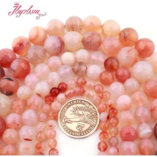 Round Faceted Light Red Carnelian Agates Natural Stone Loose Bead For DIY Women Men Necklace Bracelet Earring Jewelry Making 15"