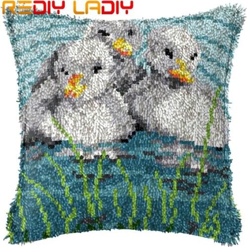 Latch Hook Cushion Three Ducks Pre-Printed Canvas Cushion Front Acrylic Yarn Crochet Pillow Case Kits Hobby & Crafts Home Decor